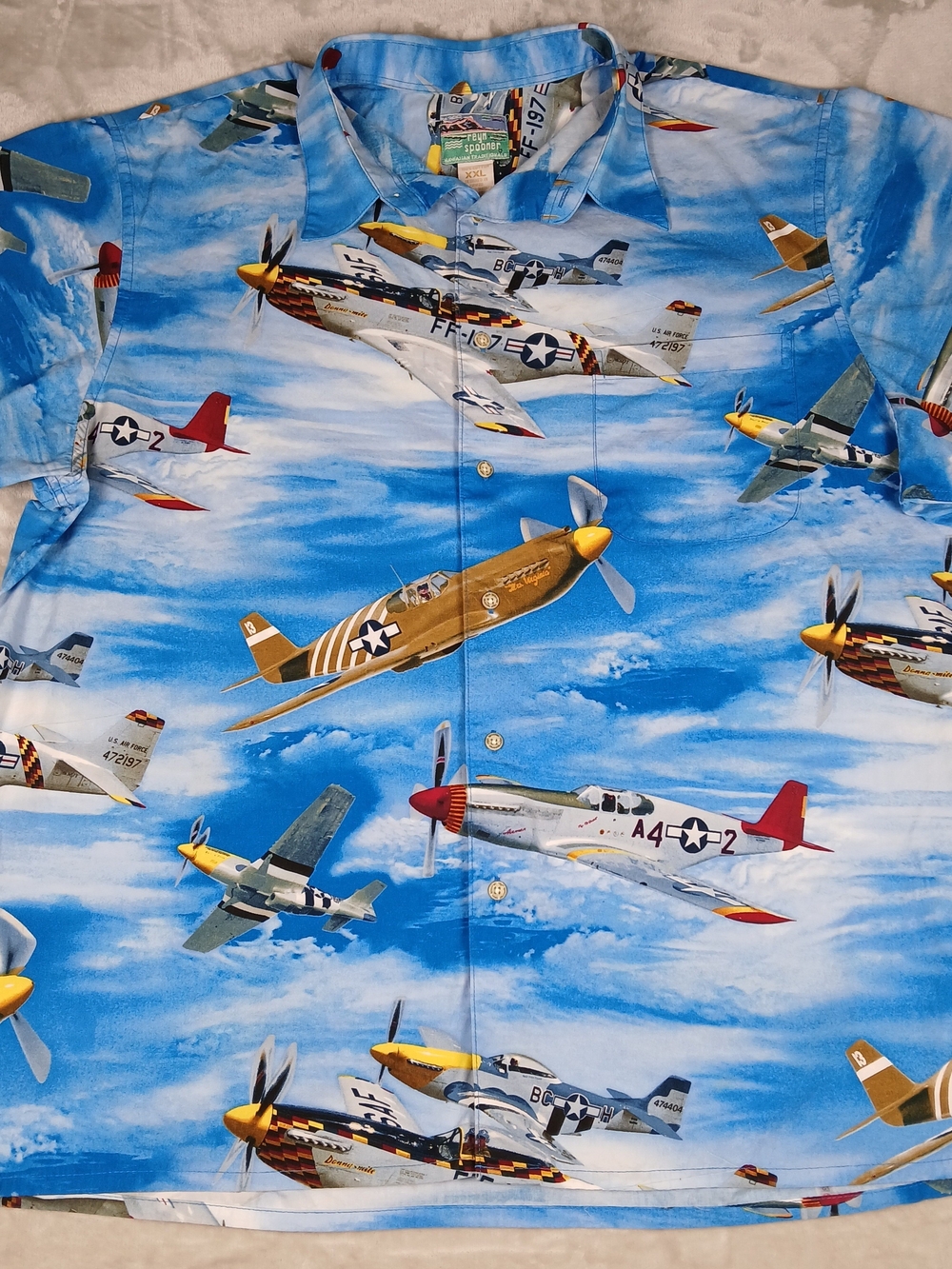 Vintage Reyn Spooner Hawaiian Shirt XXL Men's P-51 Mustang WWII Fighter Planes